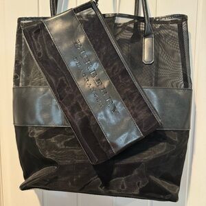 Burberry Black Mesh Tote and Pouch Set